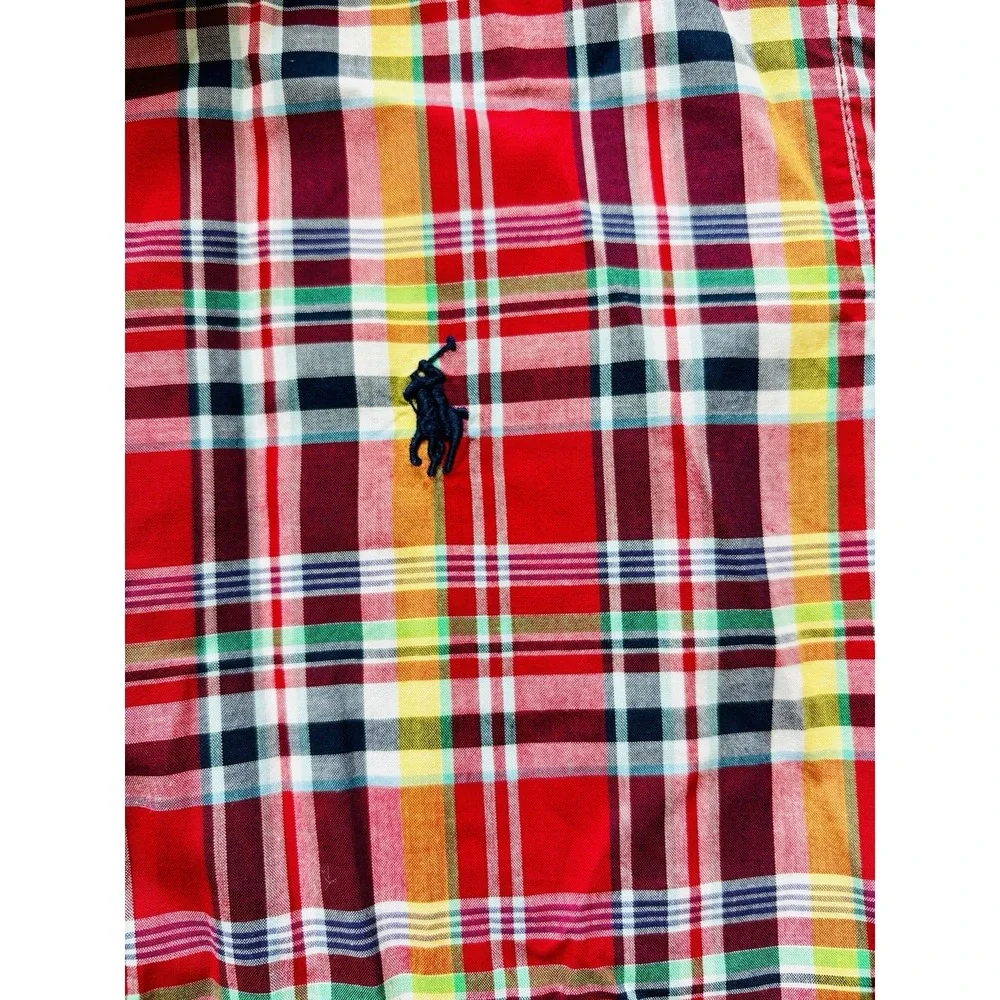 Boy's Ralph Lauren Medium 10/12 Red Yellow Navy Black Plaid Long Sleeve‎ Shirt